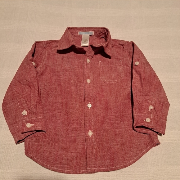 Janie and Jack boys size 18-24 months red heather button up shirt, tabs sleeve - Picture 1 of 5